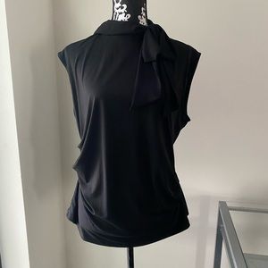 Black side neck bow blouse